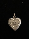 Etched Sterling Silver Heart Locket Pendant