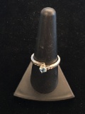 Etched Sterling Silver & Blue Topaz Ring - Size 8.75