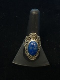Thai Sterling Silver & Blue Lapis Tall Statement Ring - Size 9.5