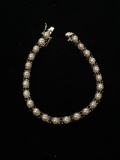 Thai Sterling Silver Tennis Bracelet W/ Sapphires & Pearl -7.5