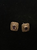 Square Amethyst & Marcasite Sterling Silver Post Earrings