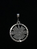 Carved Sterling Silver Aztec Sun Large Pendant
