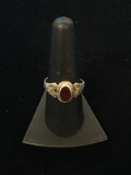 Carved Sterling Silver & Carnelian Ring - Size 8.5