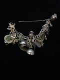 Loaded Sterling Silver Charm Bracelet W/ 25+ Sterling Silver Charms - 106 Grams