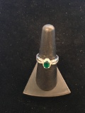 Emerald & Diamond Sterling Silver Ring - Size 7