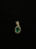 Emerald & Diamond Sterling Silver Pendant