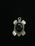 Old Pawn Native American Sterling Silver & Onyx Turtle Pendant