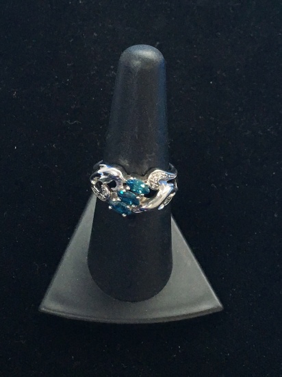 BGE Blue & White Gemstone Sterling Silver Ring - Size 7.75