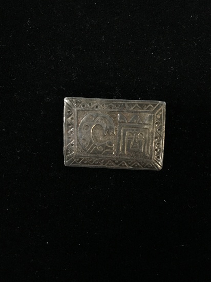 Old Pawn Peru Carved Tribal Sterling Silver Brooch Pin