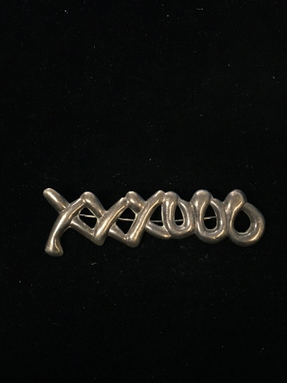 Vintage Sterling Silver XXXOOO 3" Brooch Pin