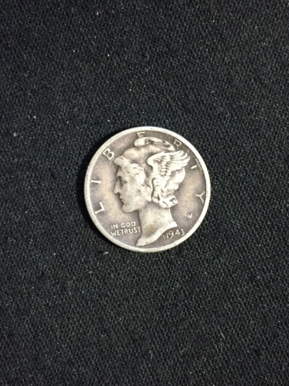 1943 United States Mercury Silver Dime - 90% Silver Coin