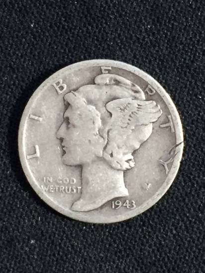 1943 United States Mercury Silver Dime - 90% Silver Coin