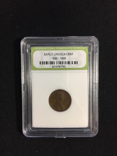 INB Slabbed Early Lincoln Wheat Back Cent Penny Coin - 1920-1929