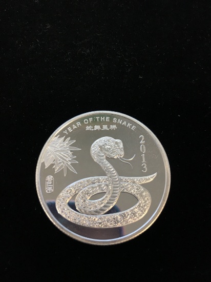 1 Troy Ounce .999 Fine Silver 2013 Year of the Snake Silver Bullion Round Coin