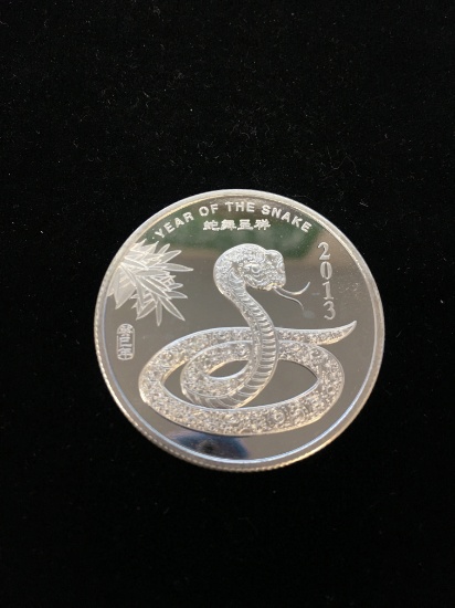 1 Troy Ounce .999 Fine Silver 2013 Year of the Snake Silver Bullion Round Coin