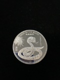 1 Troy Ounce .999 Fine Silver 2013 Year of the Snake Silver Bullion Round Coin