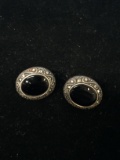 Thai Sterling Silver, Marcasite, & Black Onyx Earrings