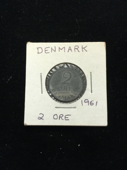 1961 Denmark - 2 Ore - Foreign Coin in Holder