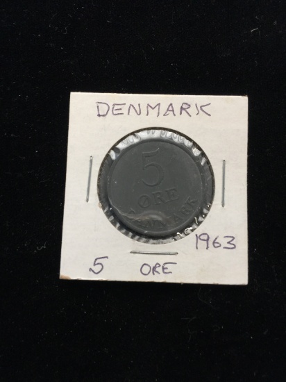 1963 Denmark - 5 Ore - Foreign Coin in Holder