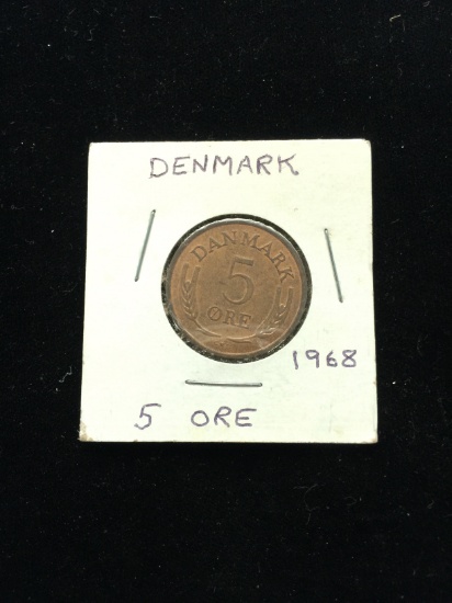 1968 Denmark - 5 Ore - Foreign Coin in Holder