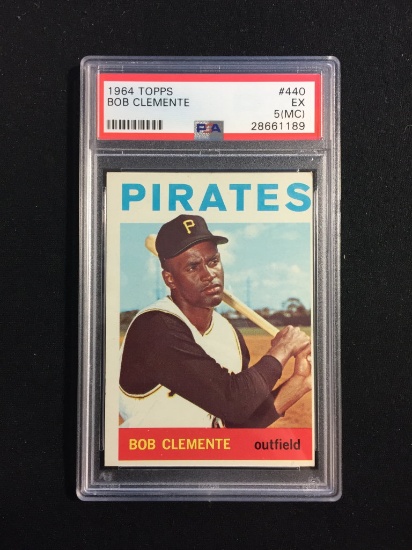 PSA Graded 1964 Topps Roberto Bob Clemente Pirates Baseball Card - EX 5