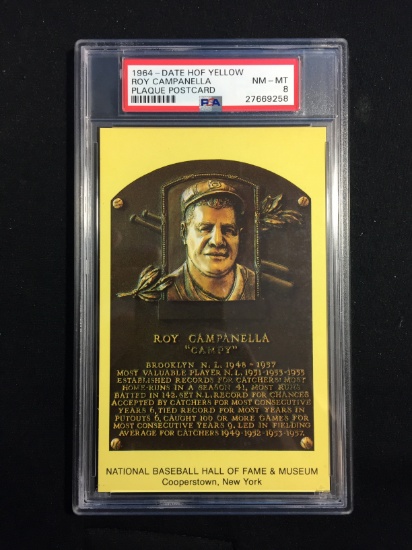 RARE PSA Graded 1964 Date Hall of Fame Yellow Plaque Postcard ROY CAMPANELLA