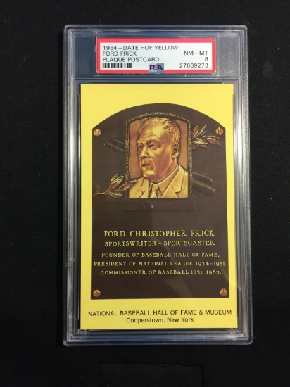 RARE PSA Graded 1964 Date Hall of Fame Yellow Plaque Postcard FORD FRICK
