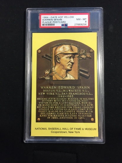 RARE PSA Graded 1964 Date Hall of Fame Yellow Plaque Postcard WARREN SPAHN