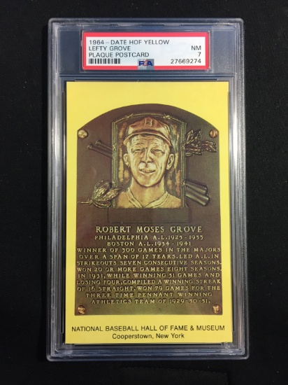 RARE PSA Graded 1964 Date Hall of Fame Yellow Plaque Postcard LEFTY GROVE
