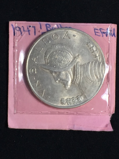 NICE 1947 Panama VN Balboa - 90% Silver Coin EF/AU