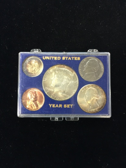 1964 United States 5-Coin Set with 90% Silver Half, Quarter & Dime in Holder