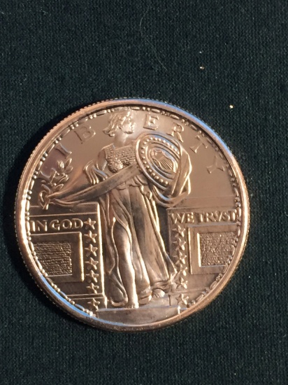 1 Ounce .999 Fine Copper Standing Liberty Bullion Round