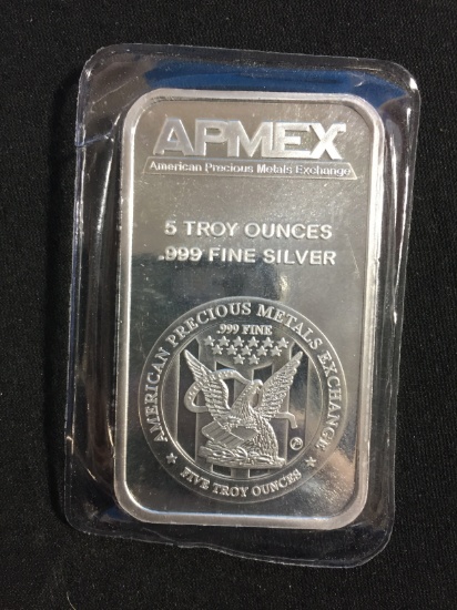 APMEX 5 Troy Ounce .999 Fine Silver UNC Bullion Bar