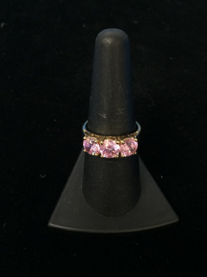 Gold Tone Sterling Silver Ring W/ Pink Ice CZ - Size 7.75