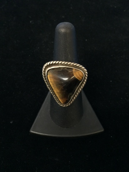 Old Pawn Native American Sterling Silver & Tiger's Eye Ring - Size 8.5