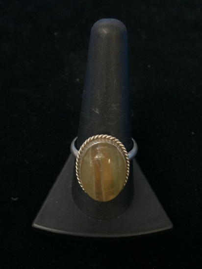 Yellow Clear Agate Sterling Silver Ring - Size 9.75