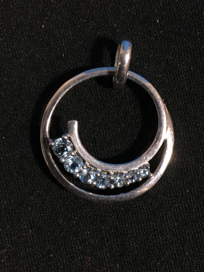 1" Blue Topaz Circle Sterling Silver Pendant