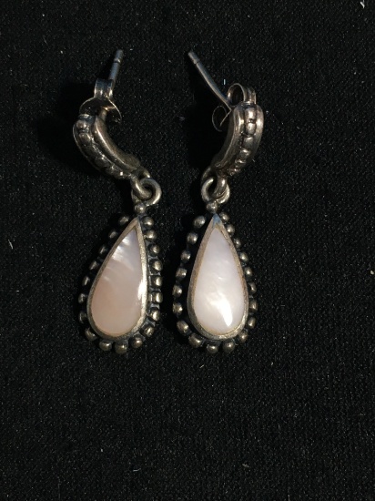 Designer Sterling Silver & Pink Shell Earrings