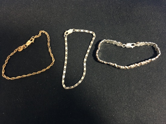 3 Sterling Silver Chain Bracelets