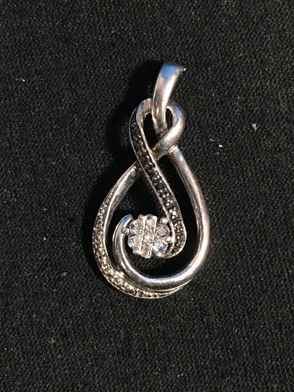 White & Black Diamond Sterling Silver Swirl Pendant