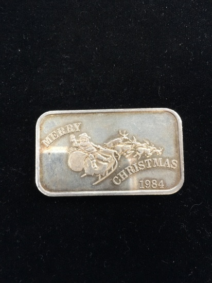 1 Troy Ounce .999 Fine Silver Merry Christmas 1984 Silver Bullion Bar