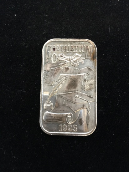 1 Troy Ounce .999 Fine Silver Graduation 1993 Silver Bullion Bar