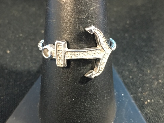 Awesome Sterling Silver Navy Anchor Ring Band - Size 8.75