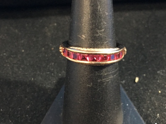 Gold Tone Sterling Silver & Ruby Ring - Size 7