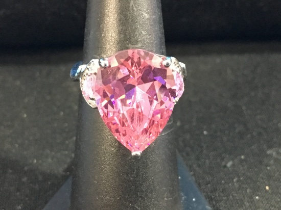 Large Pink Gemstone Sterling Silver Cocktail Ring - Size 6