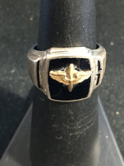 RARE Sterling Silver & 12K Gold US Air Force Pilot Wings Vintage Ring - Size 4.5