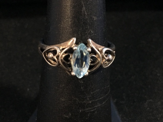 Vintage Sterling Silver & Blue Topaz Ring - Size 6