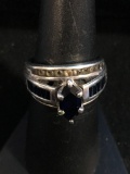Stunning Sterling Silver & Sapphire Ring - Size 6.75