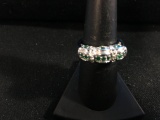 Diamond & Emerald Sterling Silver Ring - Size 6.75