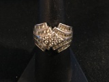 Designer Sterling Silver & CZ Cluster Face Statement Ring - Size 8